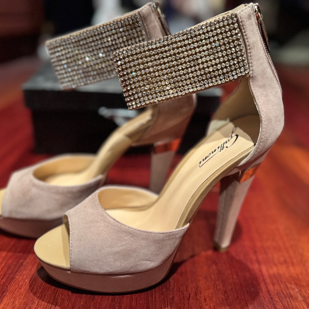 Elegant Beige Rhinestone Heels